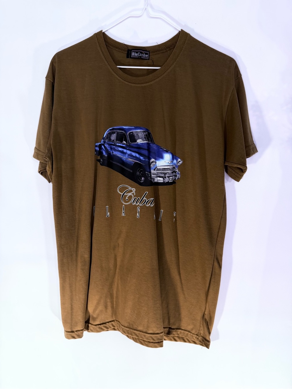 Cuba Classic Graphic Tee - Brown with Blue Car Print